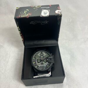 Ed Hardy Black and Green Skull Watch
